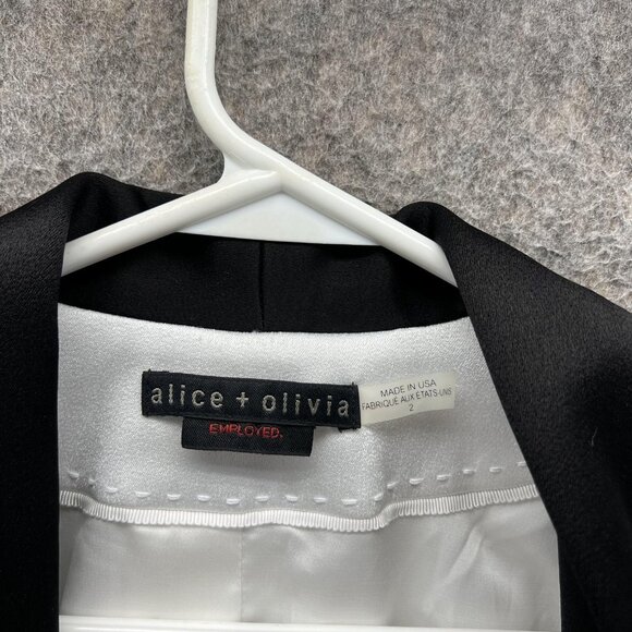 Alice + Olivia Blazer Womens 2 White Black Tuxedo Jacket Shawl Collar Satin - Picture 6 of 9